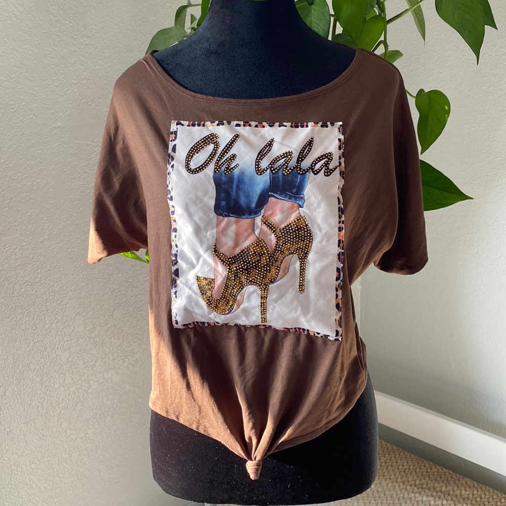 Love J Casual Oh La La Rhinestone Bling Crop Top Small
